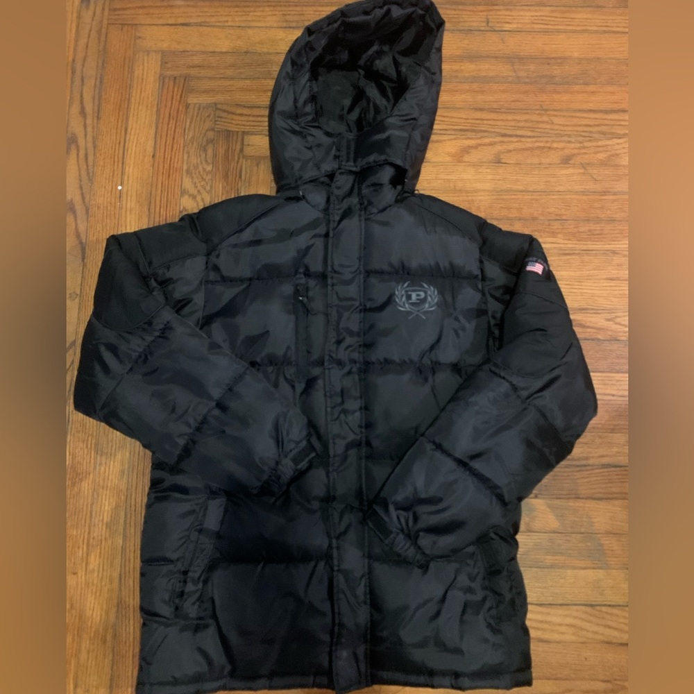 Phat Farm Down Puffer Coat Mens Large Hooded Full Zip Black Gorpcore